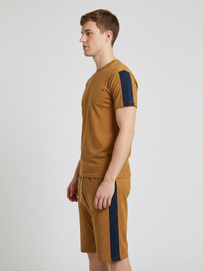 Summer Co Ord Set For Men-Brown & Navy-BE5227
