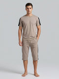 Summer Co Ord Set For Men-Light Brown Melange-BE6043
