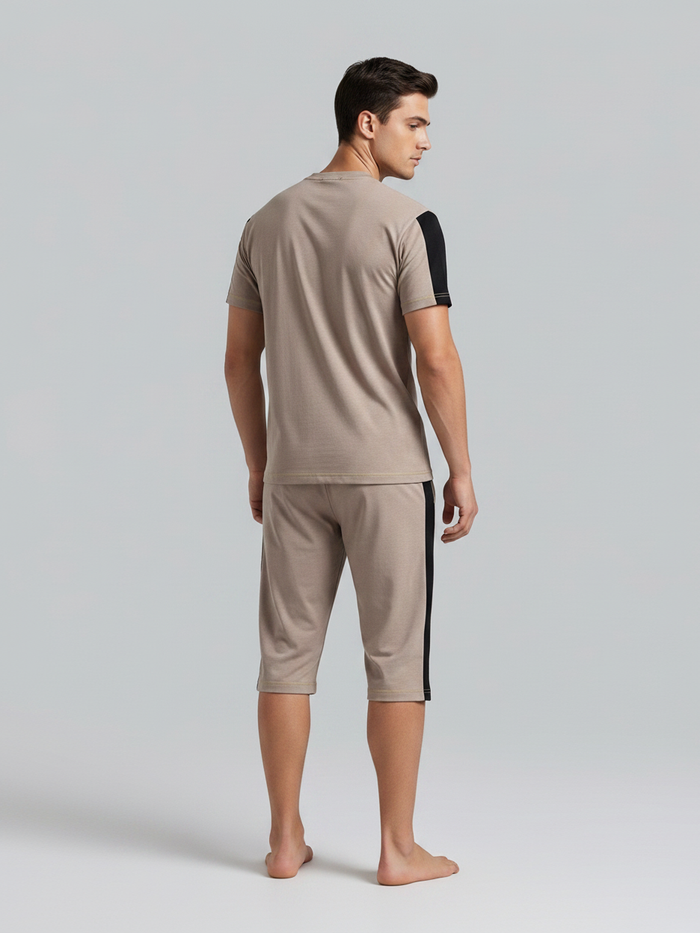 Summer Co Ord Set For Men-Light Brown Melange-BE6043