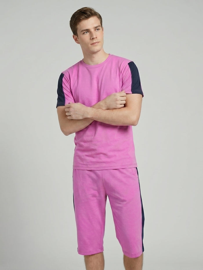 Summer Co Ord Set For Men-Pink & Navy-BE0597