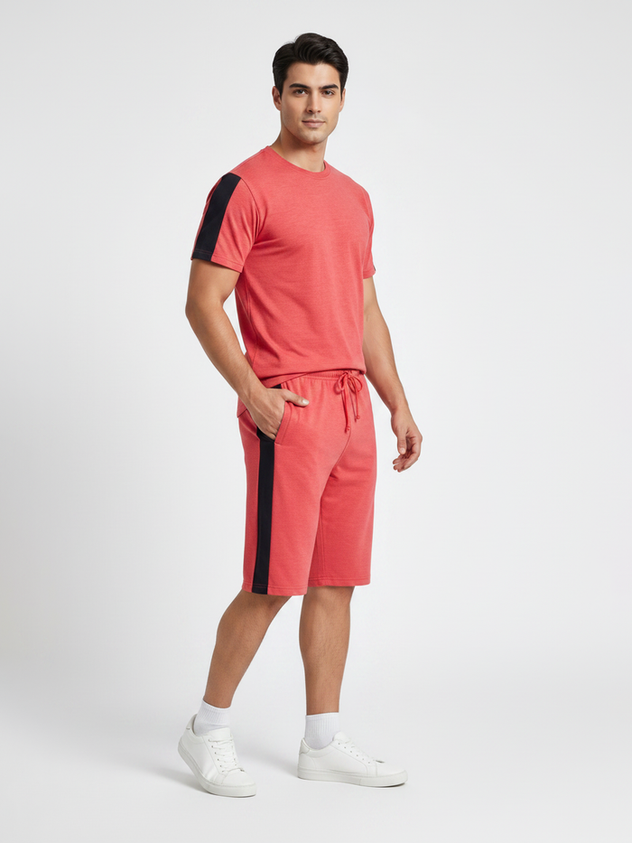 Summer Co Ord Set For Men-Red Melange-BE6711