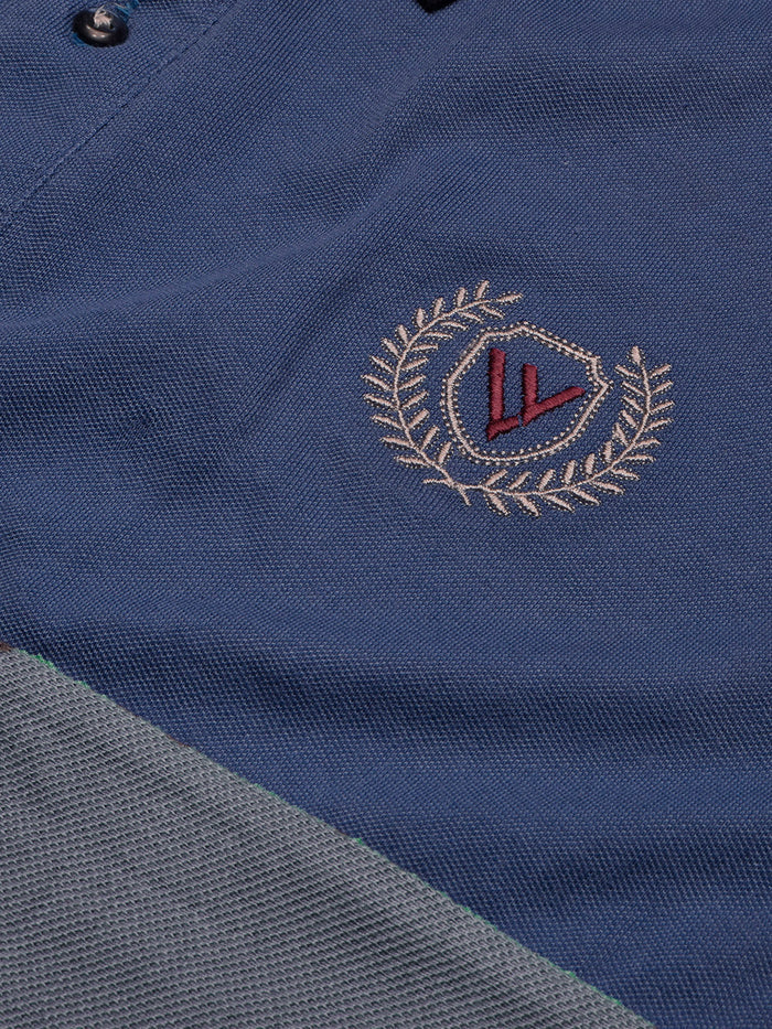 Summer Polo Shirt For Men-Blue with Maroon & Navy Melange Panel-BR13077