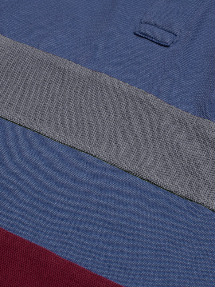Summer Polo Shirt For Men-Blue with Maroon & Navy Melange Panel-BR13077