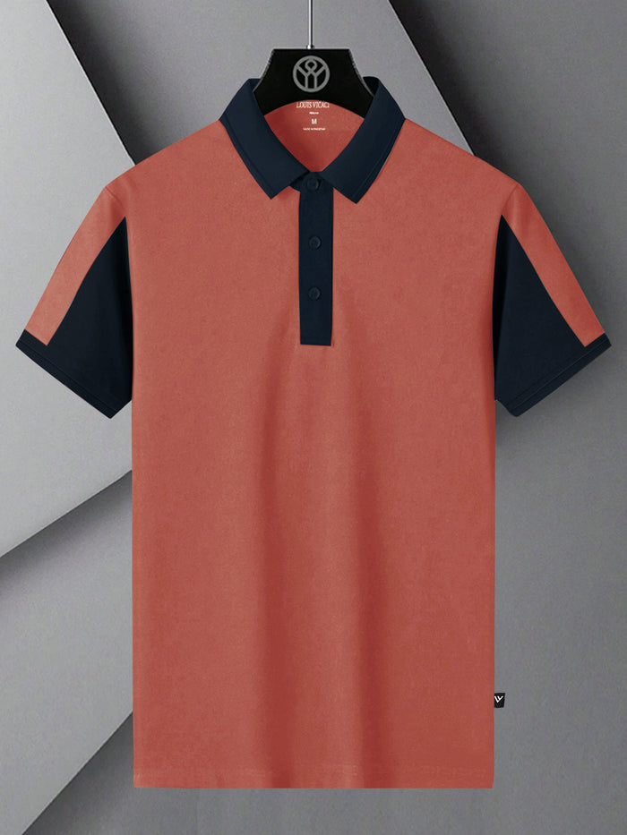 Summer Polo Shirt For Men-Carrot Red & Dark Navy-RT2366