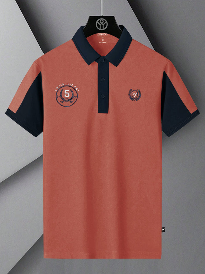 Summer Polo Shirt For Men-Carrot Red & Dark Navy-RT2366
