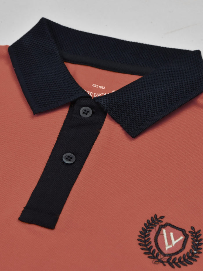 Summer Polo Shirt For Men-Carrot Red & Dark Navy-RT2366