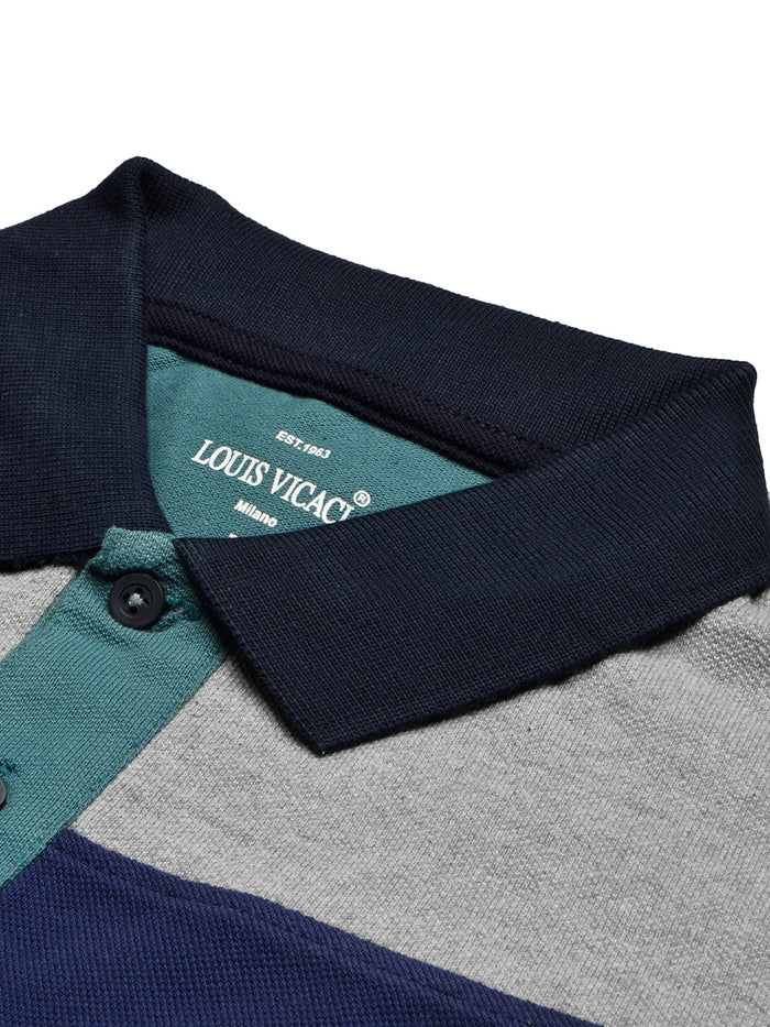 Summer Polo Shirt For Men-Cyan Green with Blue & Grey Panel-BR13073