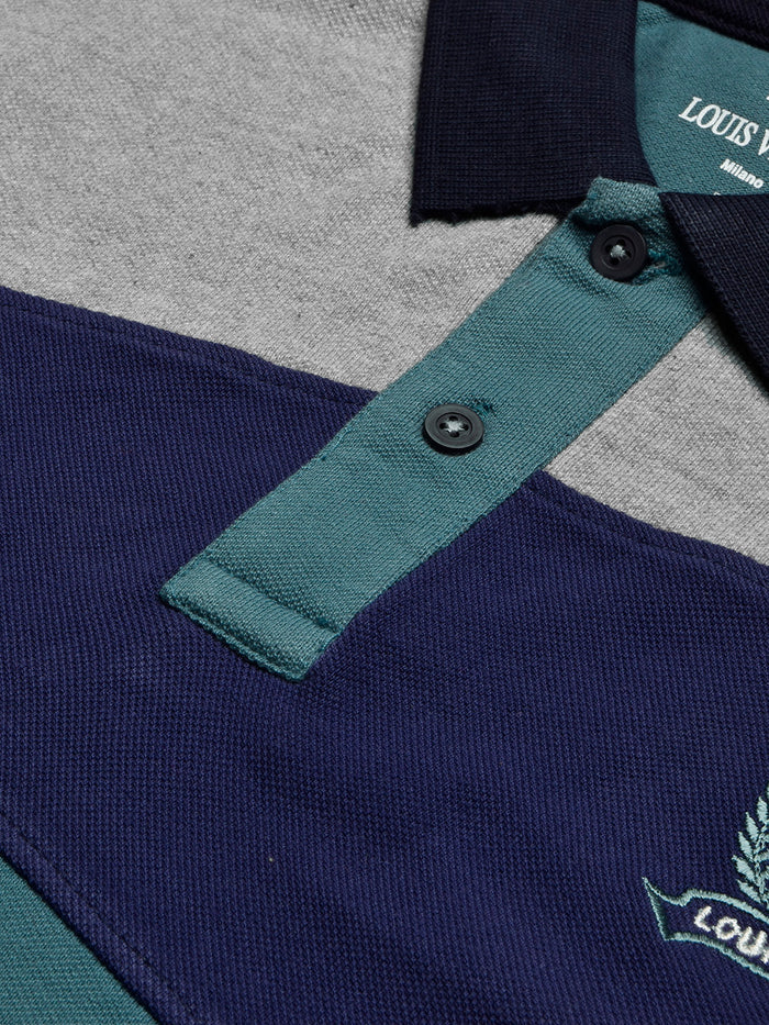 Summer Polo Shirt For Men-Cyan Green with Blue & Grey Panel-BR13073