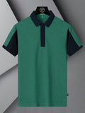 Summer Polo Shirt For Men-Dark Cyan Green Melange & Dark Navy-RT2368