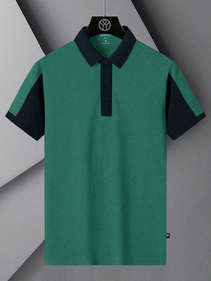 Summer Polo Shirt For Men-Dark Cyan Green Melange & Dark Navy-RT2368