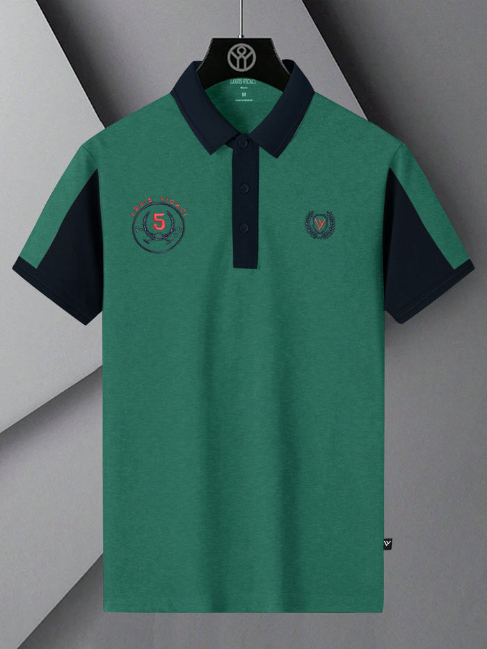 Summer Polo Shirt For Men-Dark Cyan Green Melange & Dark Navy-RT2368