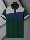 Summer Polo Shirt For Men-Dark Green with Blue & Grey Melange Panel-BR13072