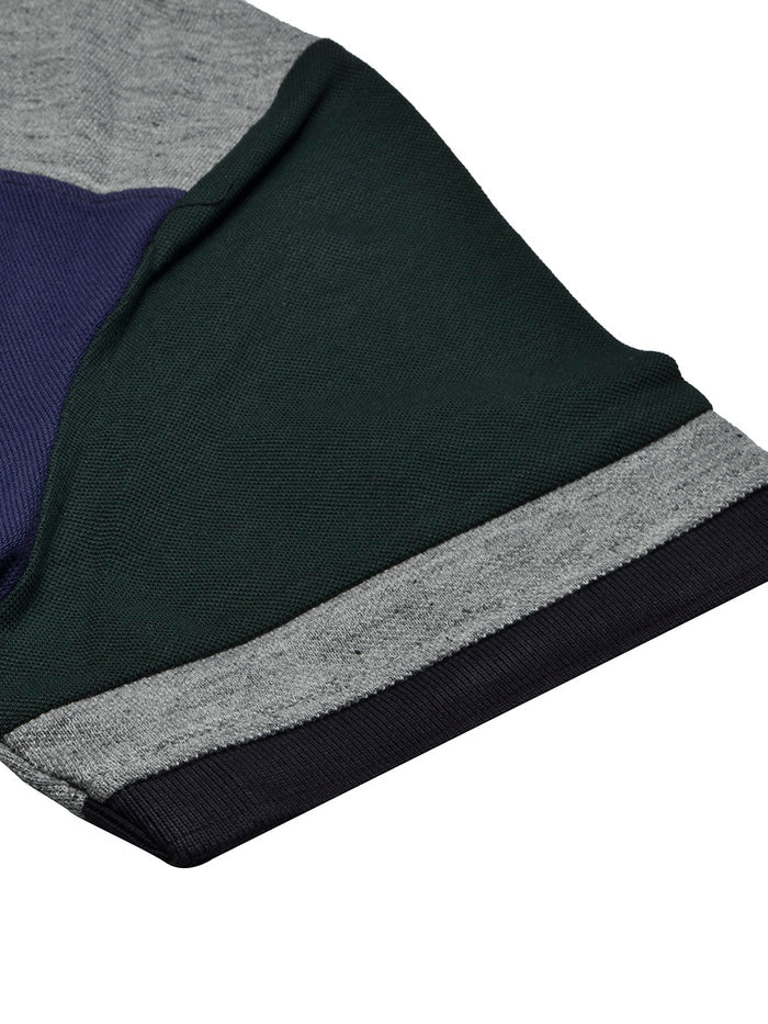 Summer Polo Shirt For Men-Dark Green with Blue & Grey Melange Panel-BR13072