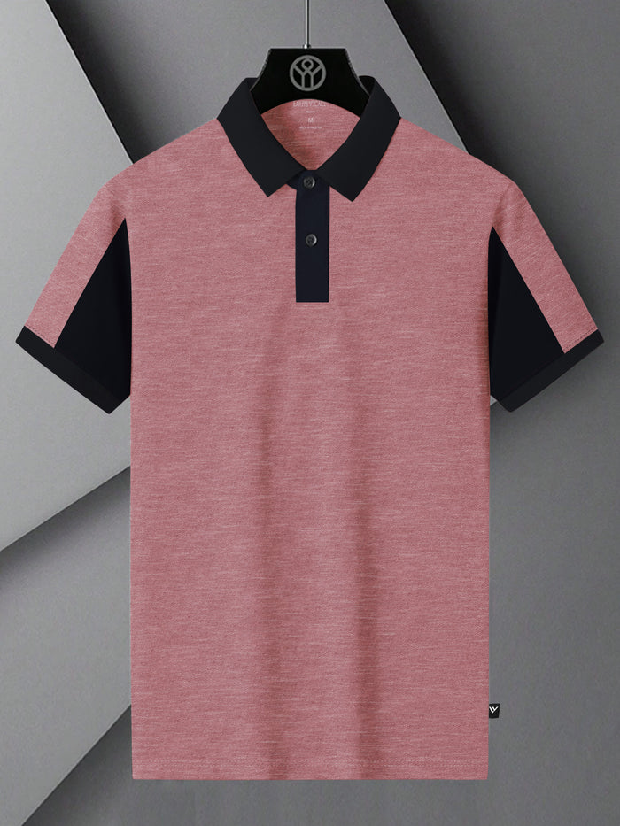 Summer Polo Shirt For Men-Dark Pink Melange & Dark Navy-BR13095