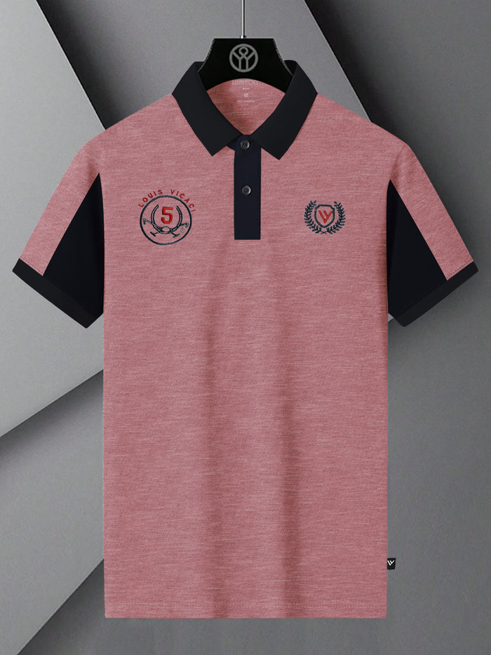 Summer Polo Shirt For Men-Dark Pink Melange & Dark Navy-BR13095