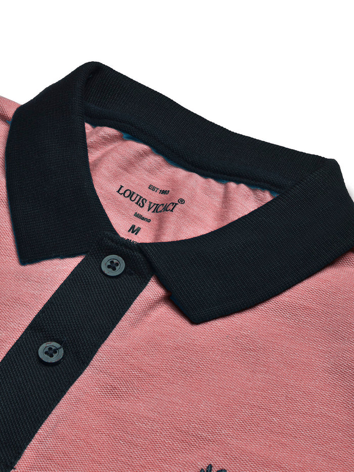 Summer Polo Shirt For Men-Dark Pink Melange & Dark Navy-BR13095