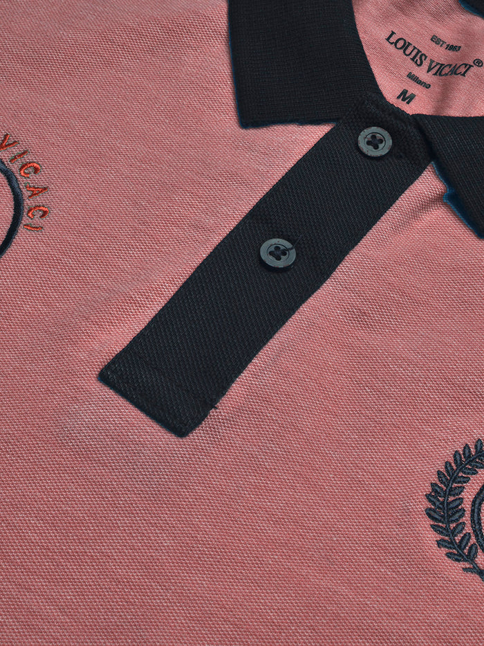 Summer Polo Shirt For Men-Dark Pink Melange & Dark Navy-BR13095