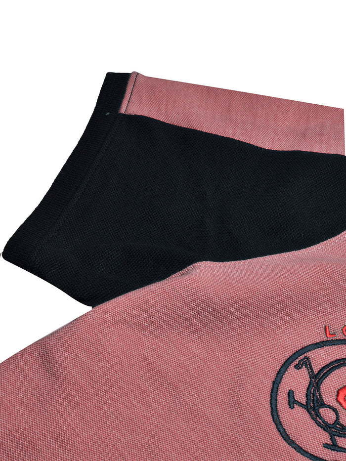 Summer Polo Shirt For Men-Dark Pink Melange & Dark Navy-BR13095