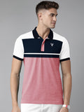 Summer Polo Shirt For Men-Dark Pink Melange with Navy & White-RT06