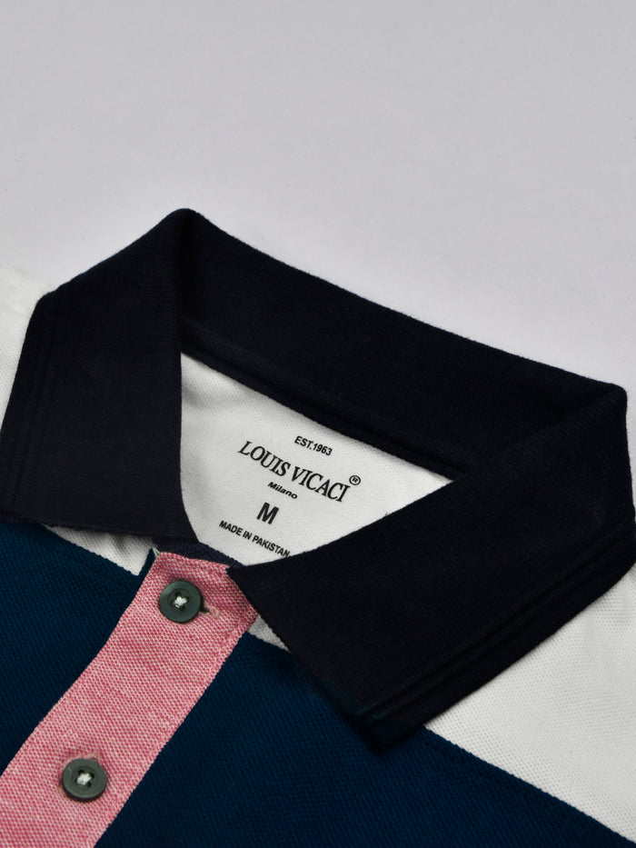 Summer Polo Shirt For Men-Dark Pink Melange with Navy & White-RT06