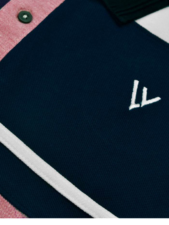 Summer Polo Shirt For Men-Dark Pink Melange with Navy & White-RT06