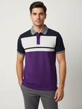 Summer Polo Shirt For Men-Dark Purple with Navy & Off White Melange Panel-BR13114