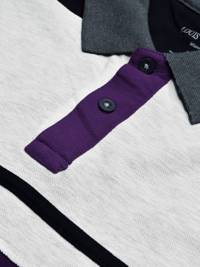 Summer Polo Shirt For Men-Dark Purple with Navy & Off White Melange Panel-BR13114