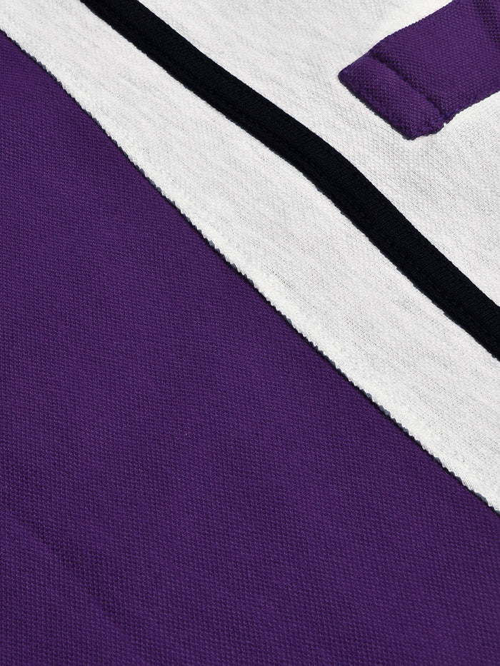 Summer Polo Shirt For Men-Dark Purple with Navy & Off White Melange Panel-BR13114