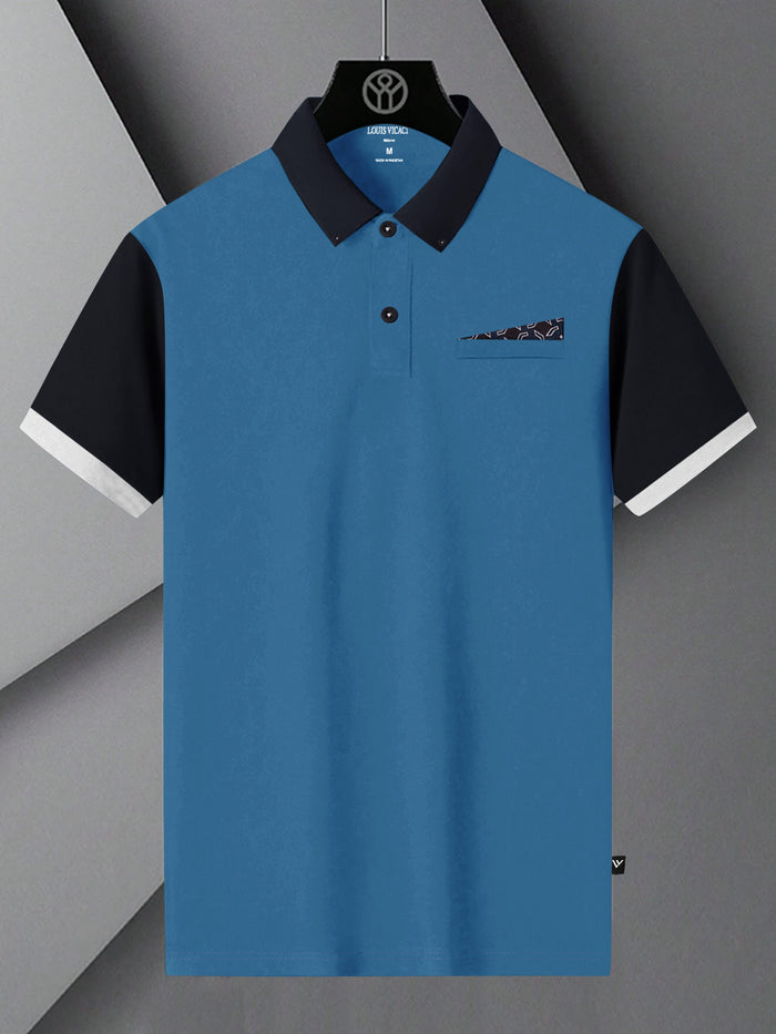 Summer Polo Shirt For Men-Dark Sky with Black-BR13047