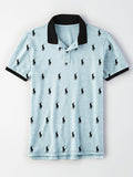 Summer Polo Shirt For Men-Light Cyan Green Melange-AN3977