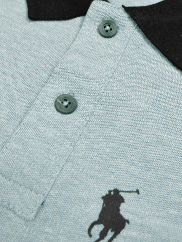 Summer Polo Shirt For Men-Light Cyan Green Melange-AN3977