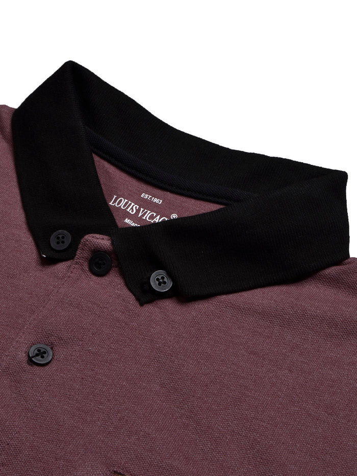 Summer Polo Shirt For Men-Light Maroon Melange with Black-BR12966