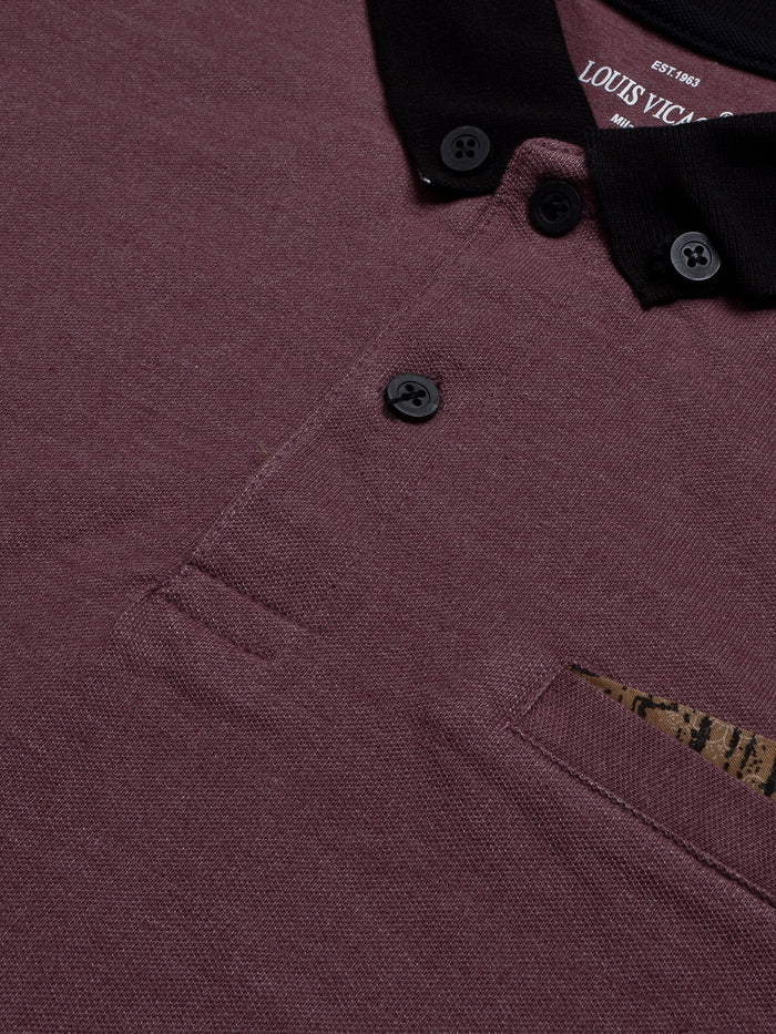 Summer Polo Shirt For Men-Light Maroon Melange with Black-BR12966
