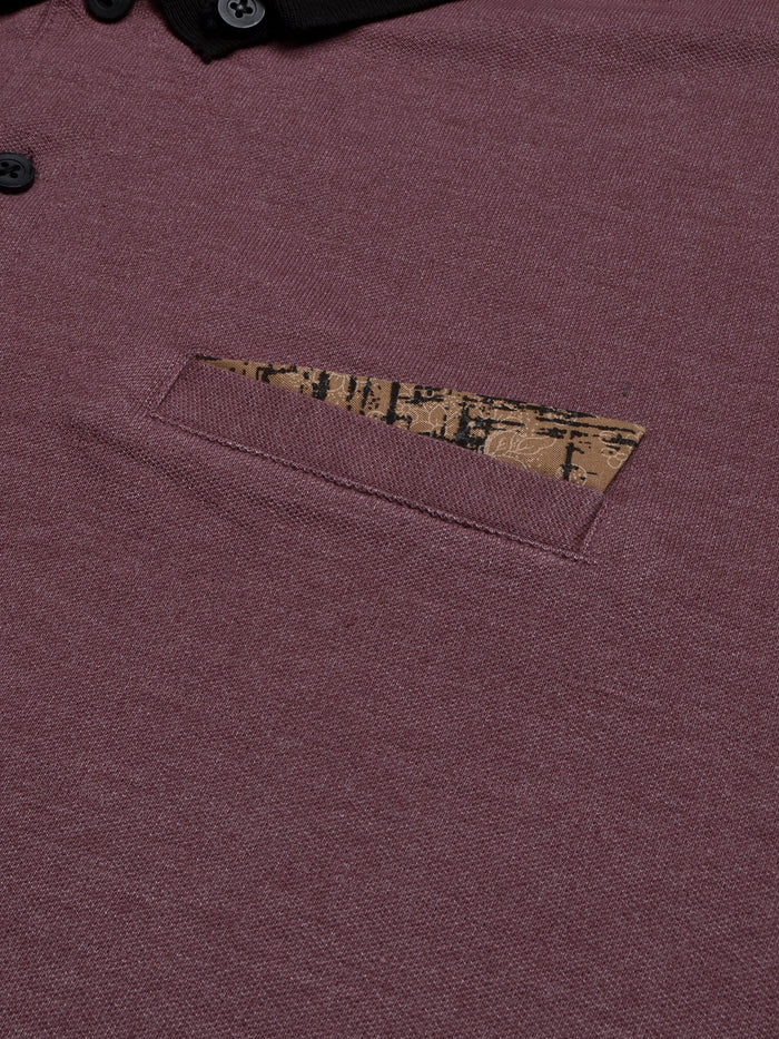 Summer Polo Shirt For Men-Light Maroon Melange with Black-BR12966