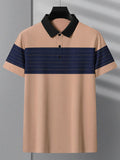 Summer Polo Shirt For Men-Light Orange with Navy Panel-BE683/BR12936