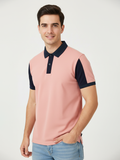 Summer Polo Shirt For Men-Light Peach & Dark Navy-BR13102