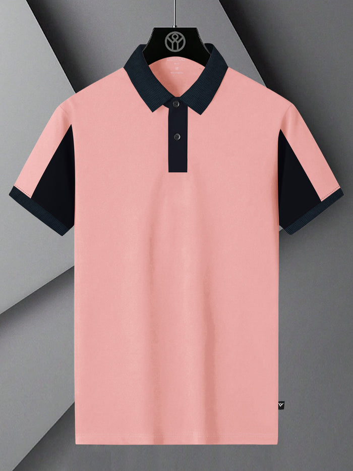 Summer Polo Shirt For Men-Light Peach & Dark Navy-BR13102