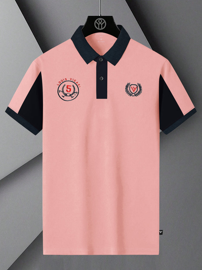 Summer Polo Shirt For Men-Light Peach & Dark Navy-BR13102