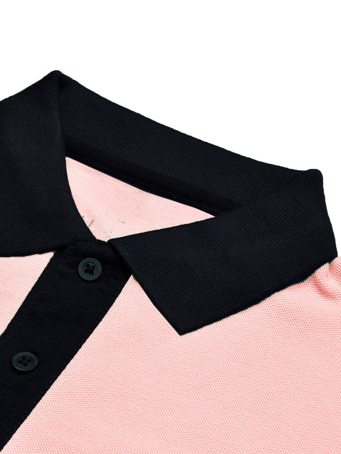 Summer Polo Shirt For Men-Light Peach & Dark Navy-BR13102