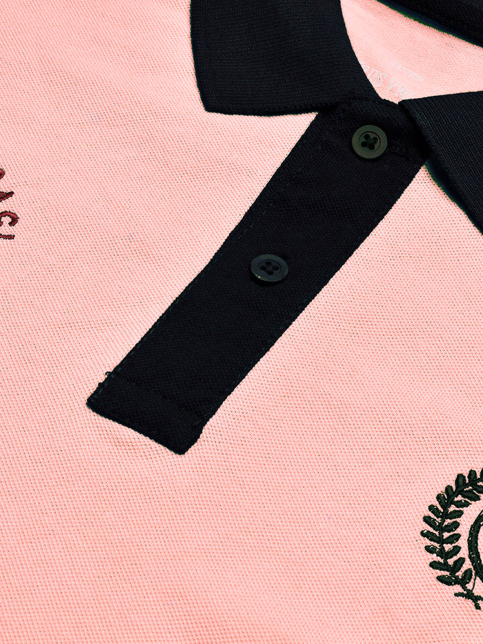 Summer Polo Shirt For Men-Light Peach & Dark Navy-BR13102