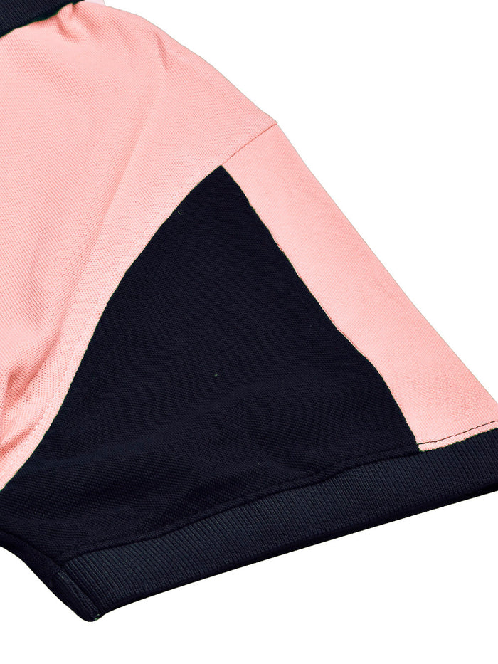 Summer Polo Shirt For Men-Light Peach & Dark Navy-BR13102