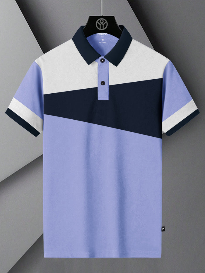 Summer Polo Shirt For Men-Light Purple with Navy & White-BR12931