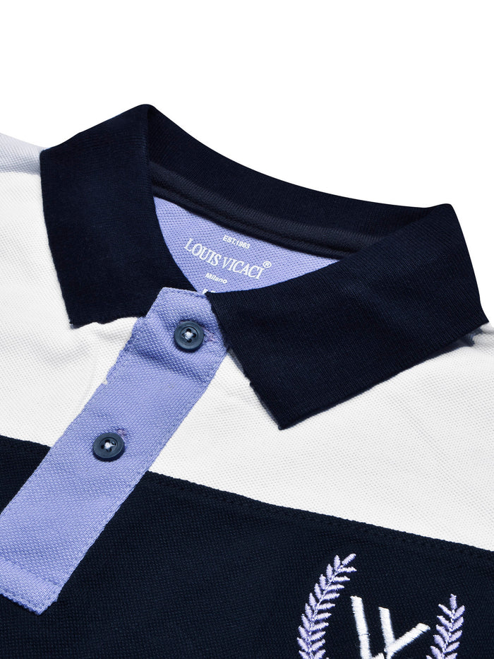 Summer Polo Shirt For Men-Light Purple with Navy & White-BR12931