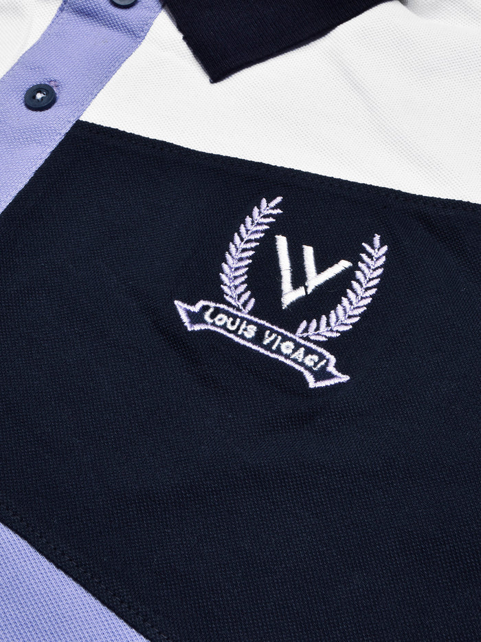Summer Polo Shirt For Men-Light Purple with Navy & White-BR12931