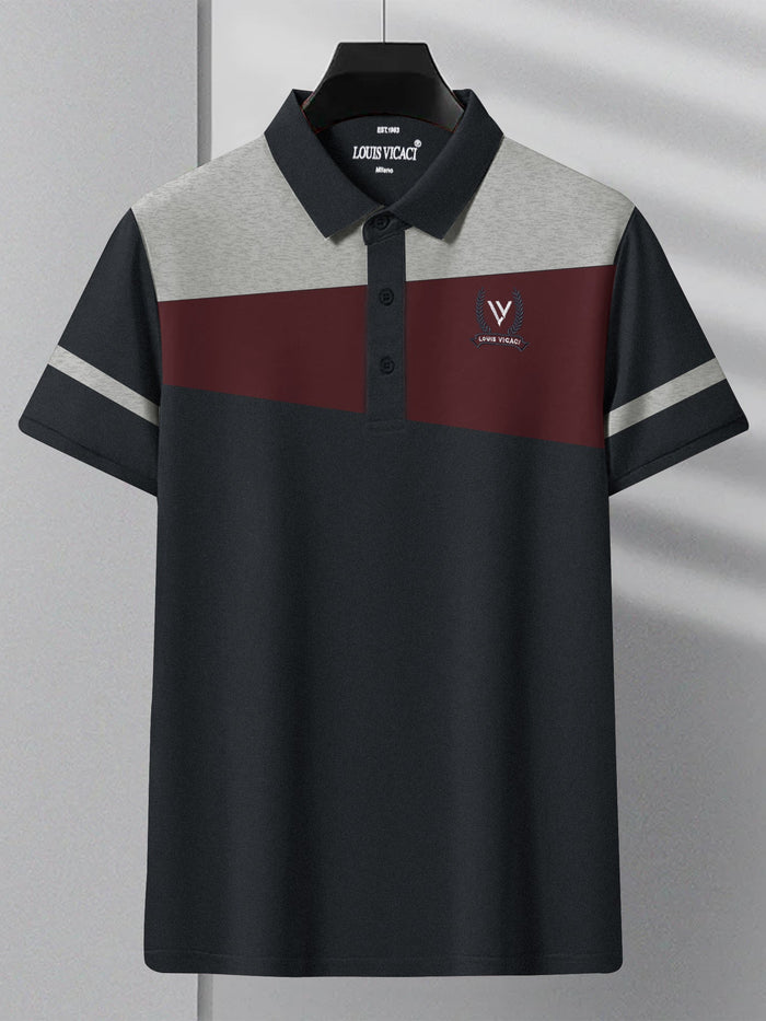 Summer Polo Shirt For Men-Navy with Grey Melange & Maroon-RT2327