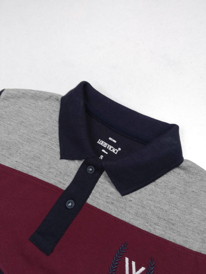 Summer Polo Shirt For Men-Navy with Grey Melange & Maroon-RT2327