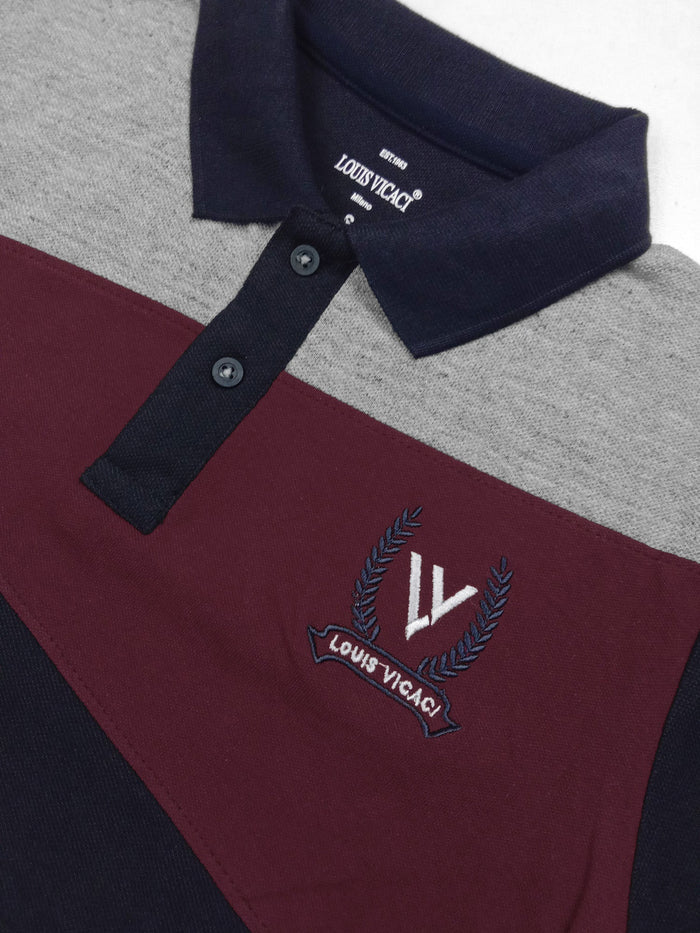 Summer Polo Shirt For Men-Navy with Grey Melange & Maroon-RT2327