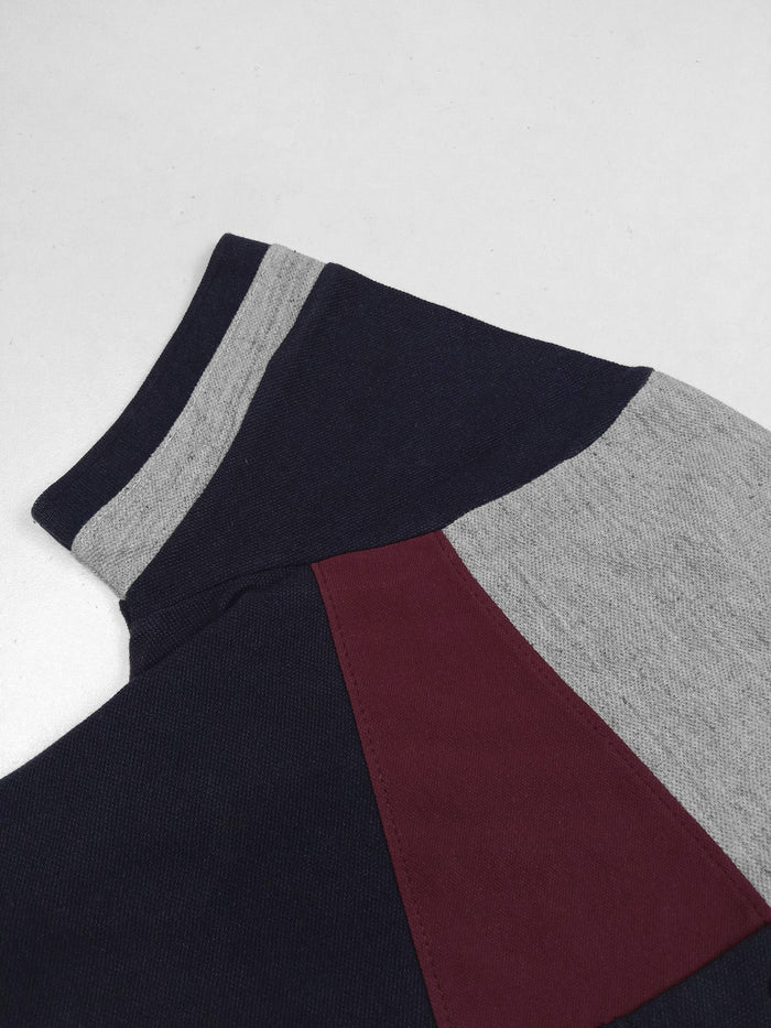 Summer Polo Shirt For Men-Navy with Grey Melange & Maroon-RT2327