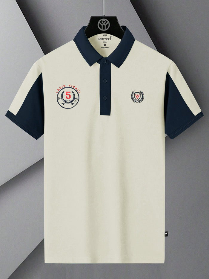 Summer Polo Shirt For Men-Off White & Dark Navy-RT2373