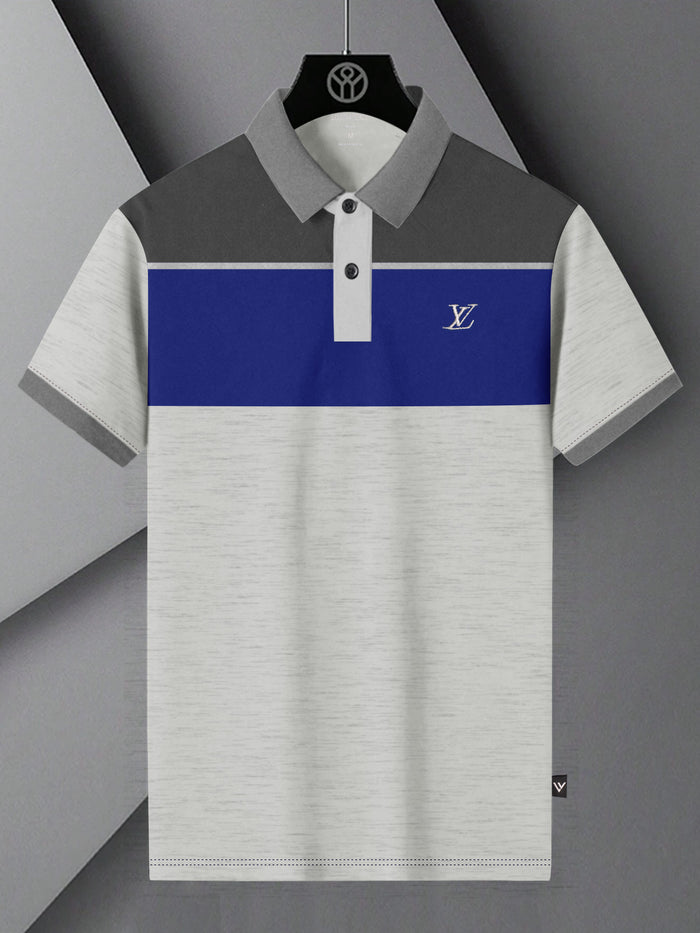 Summer Polo Shirt For Men-Off White Melange Panel-BR13068